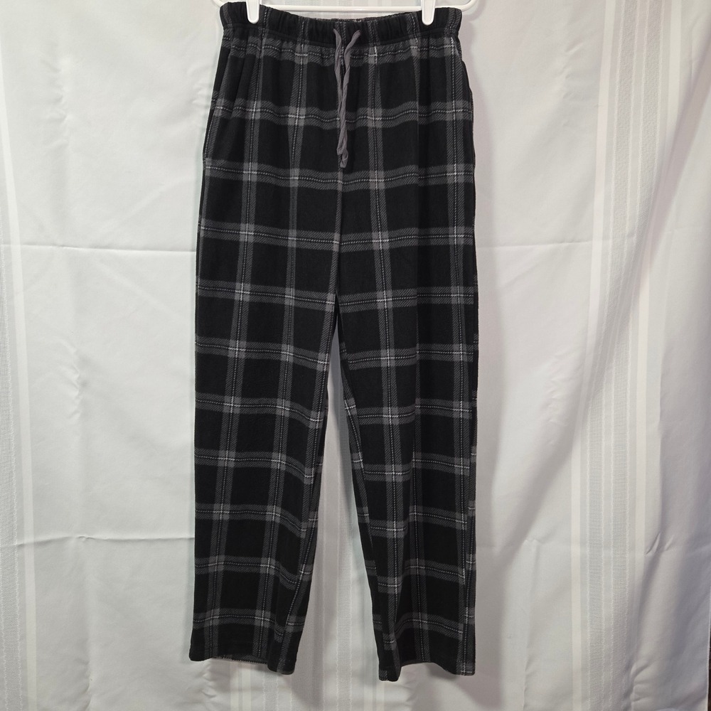 Dashing Fine Gifts Lounge Pants Mens M Black Plaid Fleece Pajama Drawstring